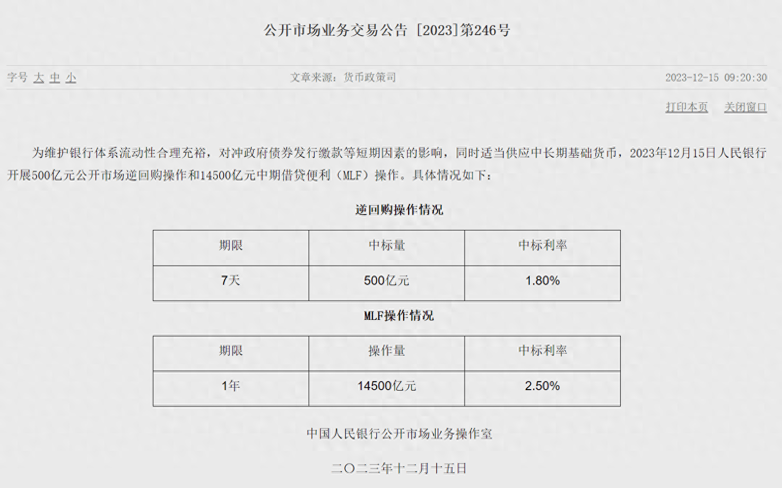中国央行将开展5000亿元MLF操作